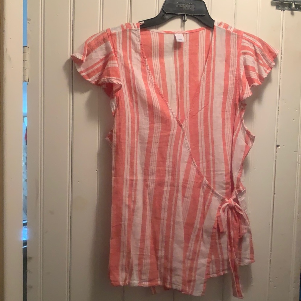 Pink Striped Short Sleeve Blouse